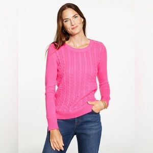 Talbots Pink Cable Knit Crewneck Sweater Woman’s Size Medium Button Accent